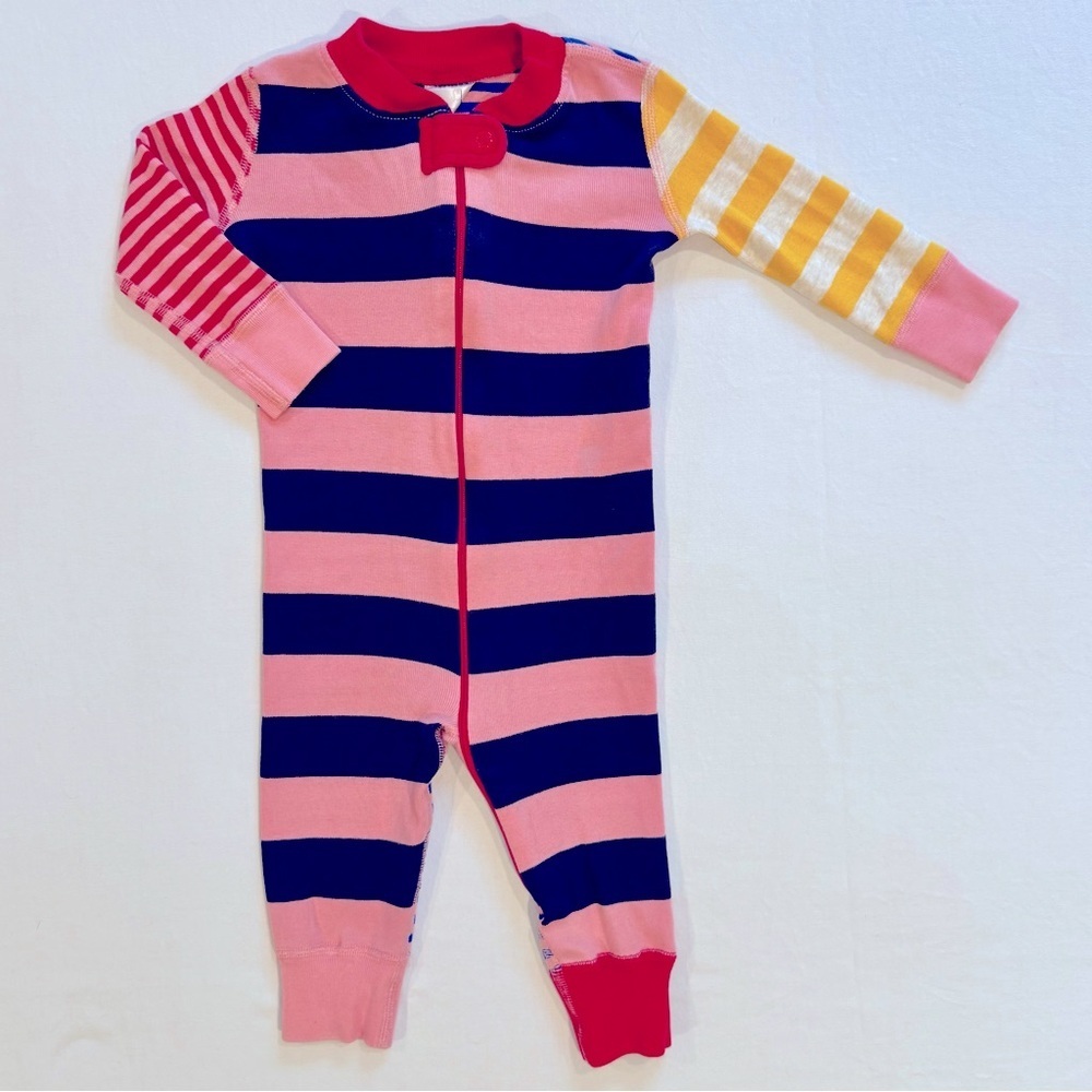 Hanna Andersson Sleeper Girls 9-12M 70 cm Zip Pajamas Perfect Pink Muti Stripes